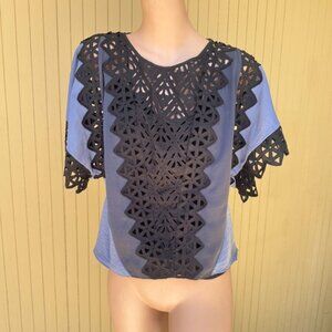 Rebecca Taylor Laser Cut Out Racer Back Blouse w/ Cami Tank Top Size 10